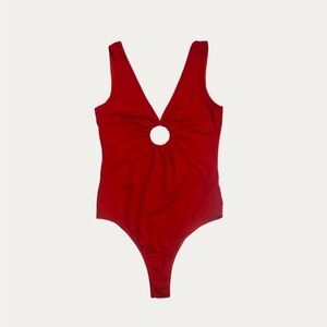 Blue Blush Red Cutout V Neck Bodysuit NWT S M L